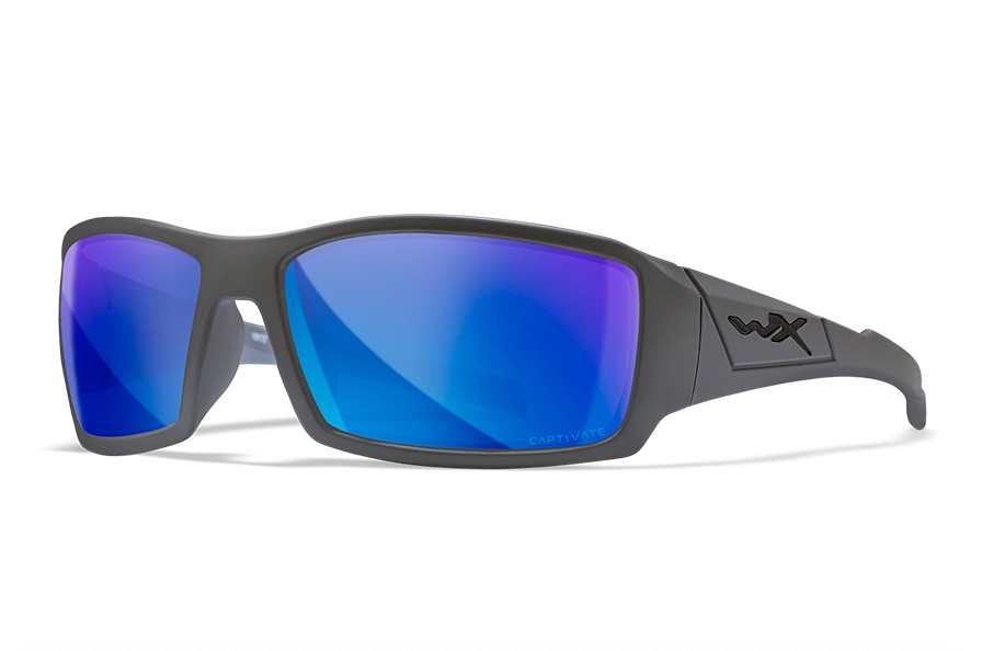 WX Twisted Matte Grey Frame Polarized Blue Mirror Lens